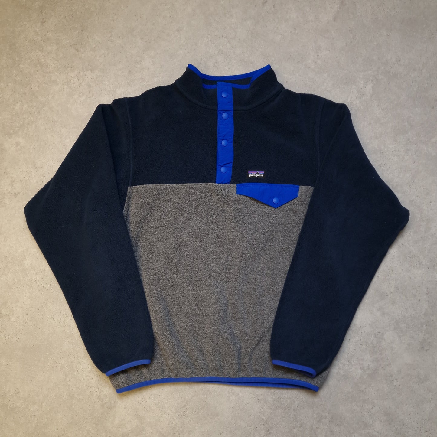 Patagonia synchilla snap-t fleece in grey/blue - Junior XXL