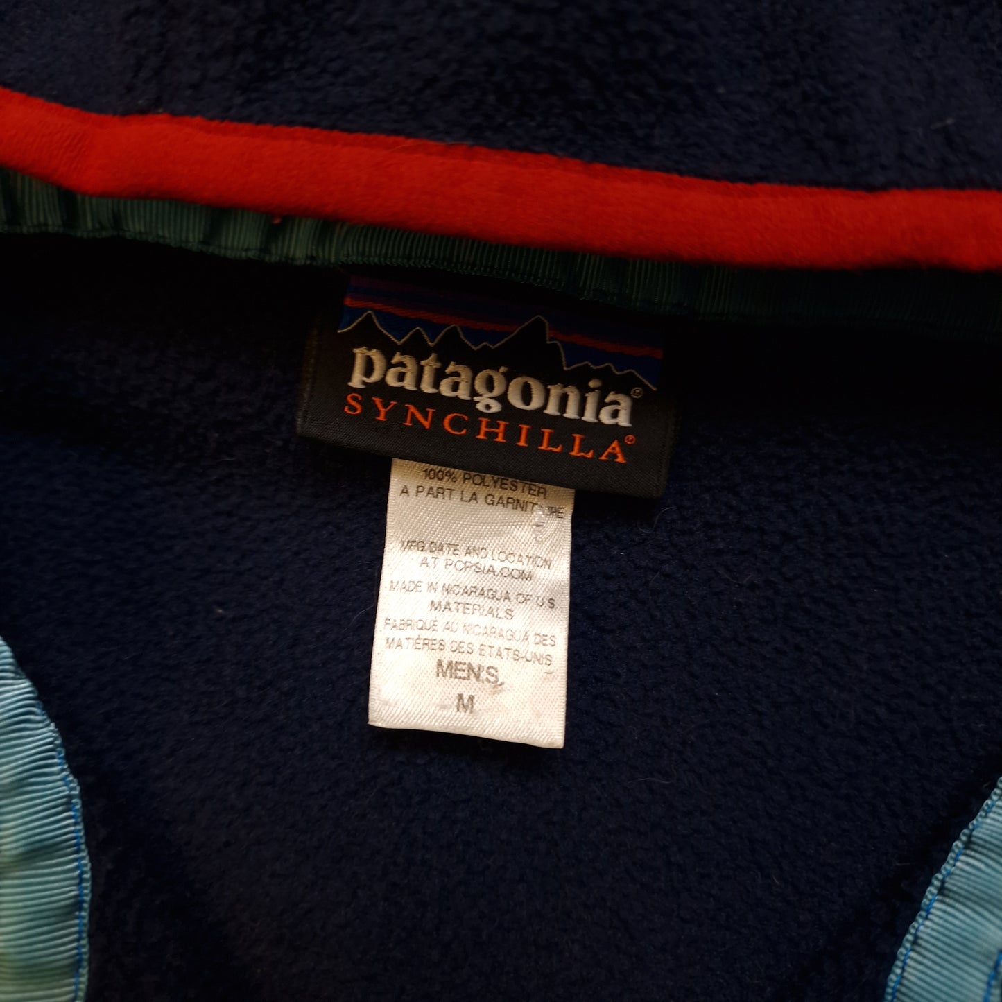 Patagonia hooded snap-t fleece in blue/grey/red  - medium