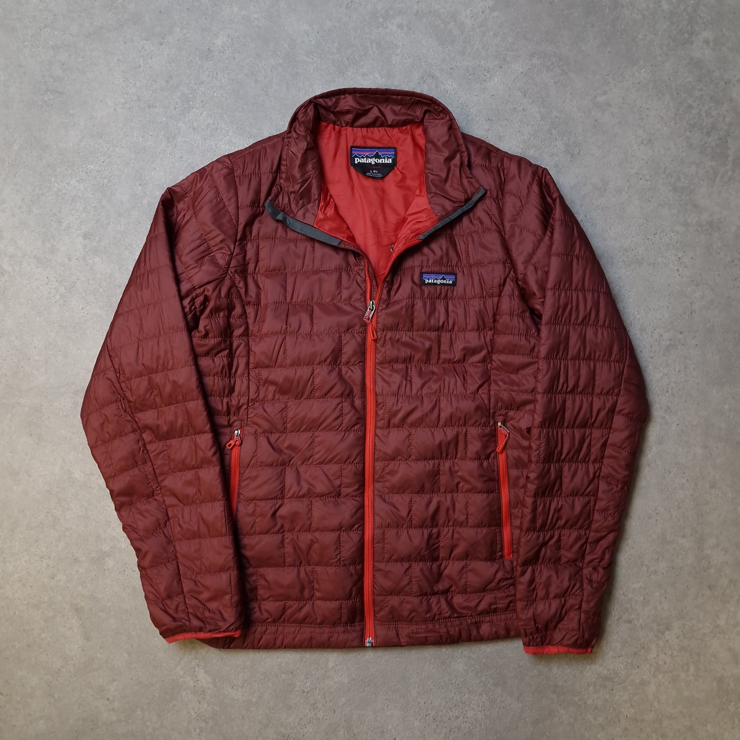 Patagonia primaloft nano puff jacket in burgundy - women's large