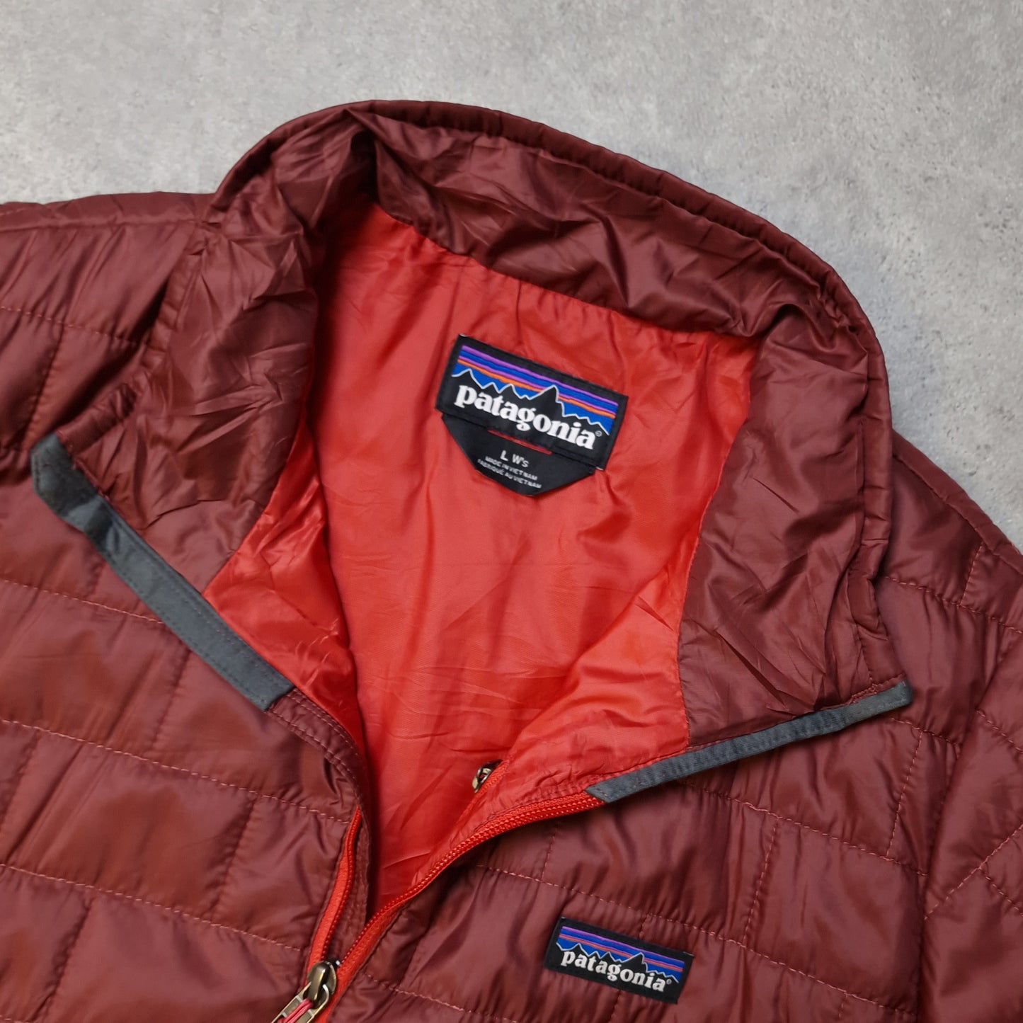 Patagonia primaloft nano puff jacket in burgundy - women's large